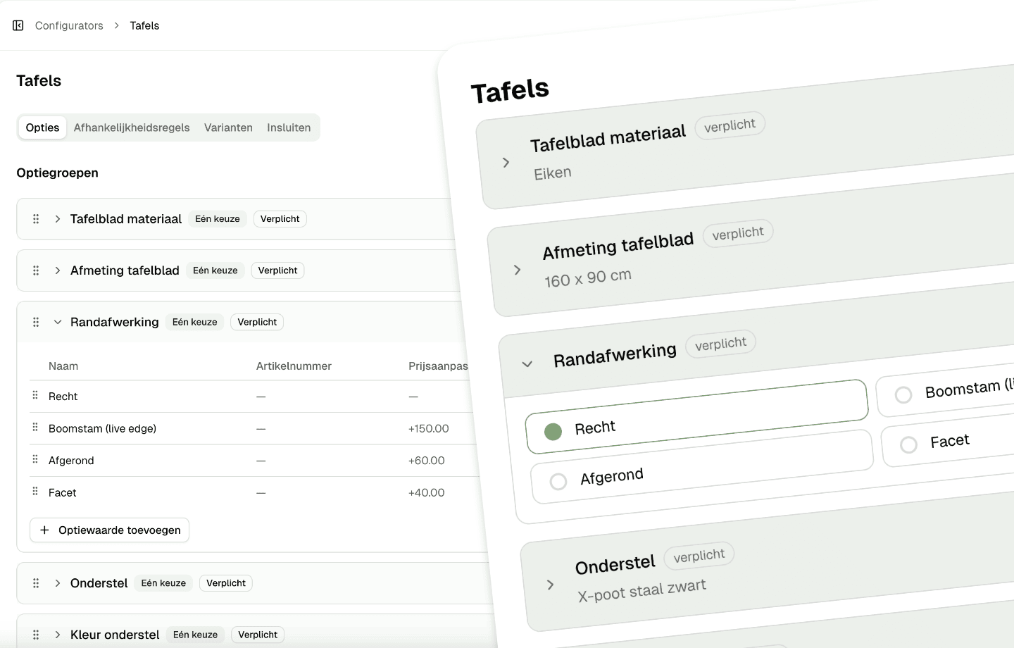 Interactieve product configurator interface