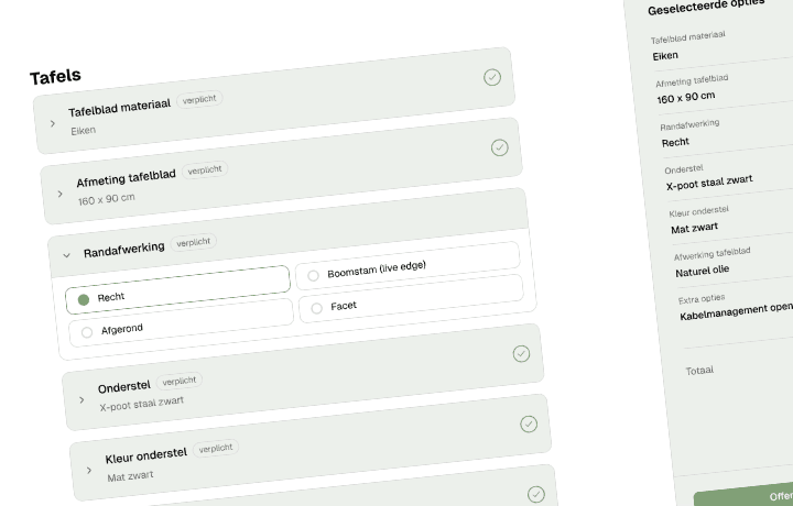 Haluso publieke product configurator met kleur en maat keuze